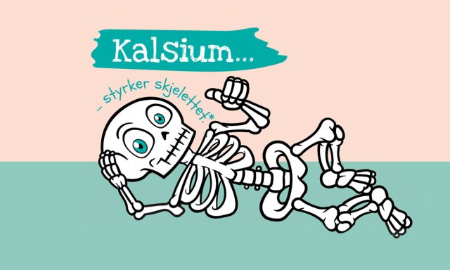 Illustrasjon av et skjelett som viser at kalsium er viktig